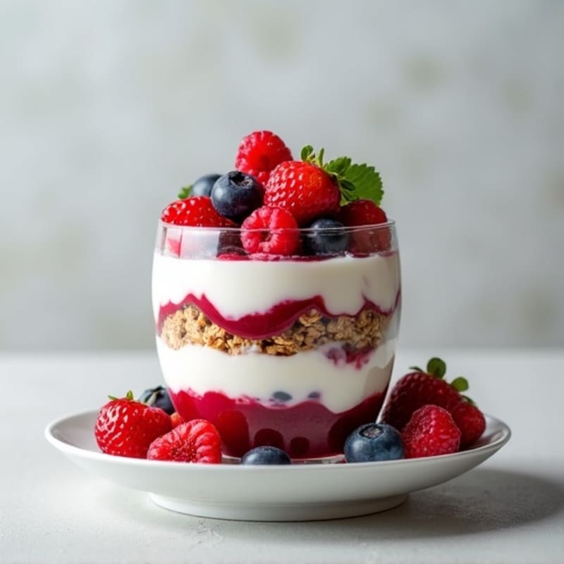 Greek Yogurt Protein Parfait with Mixed Berries and Almond Granola