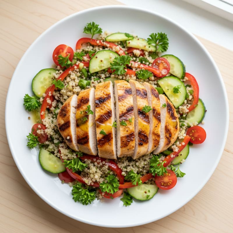 Grilled Chicken and Quinoa Salad with Fresh Vegetables
