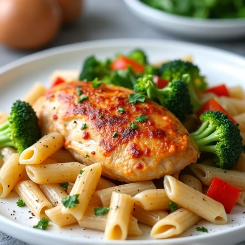 Lean Spicy Cajun Chicken with Creamy Pasta and Vegetables