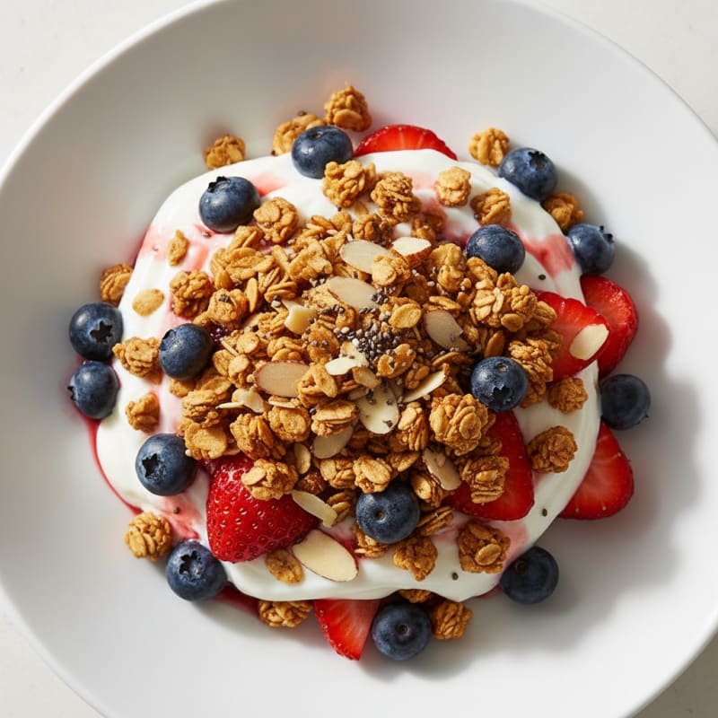 Greek Yogurt Parfait with Mixed Berries and Crunchy Almond Granola