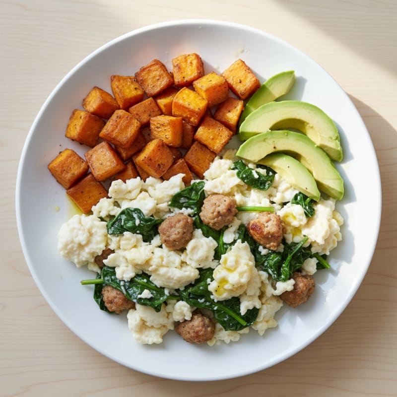 Egg White Scramble with Spinach and Turkey Sausage
