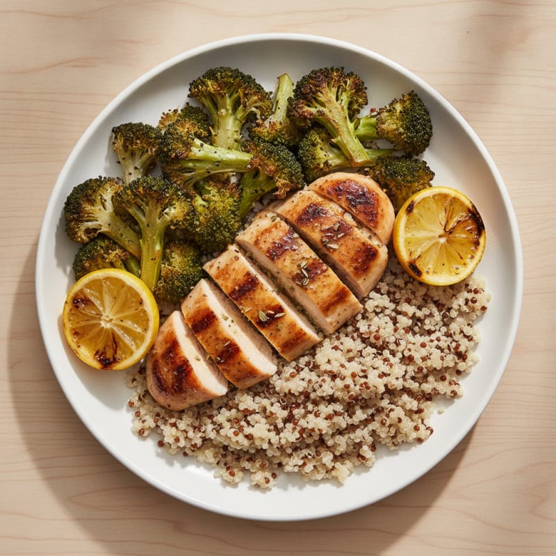 Grilled Chicken Breast with Quinoa and Roasted Broccoli