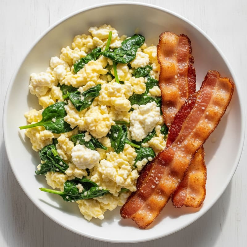 Cottage Cheese Scramble with Spinach and Turkey Bacon