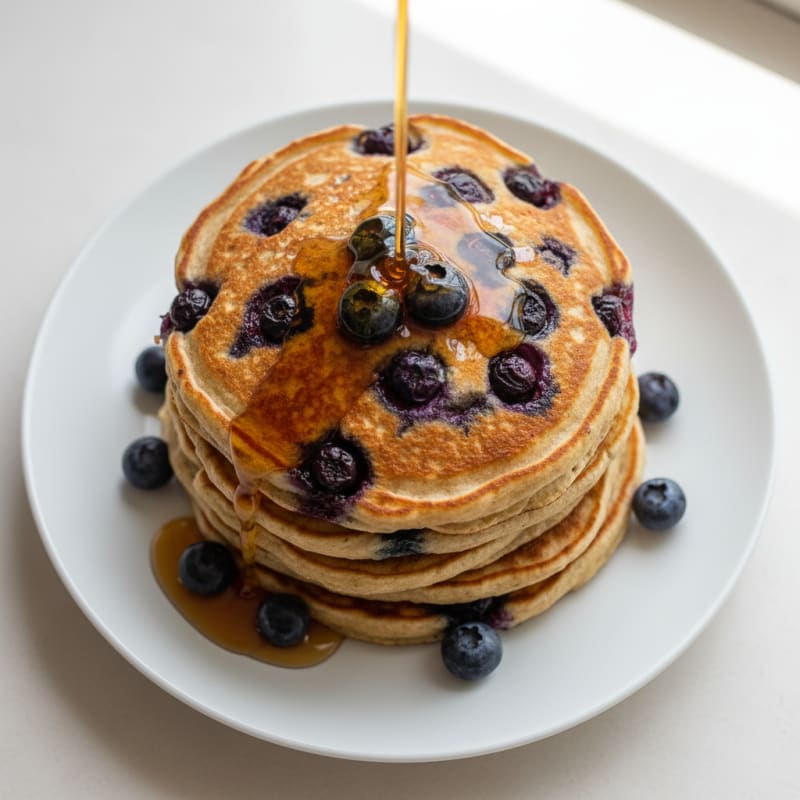 Blueberry Protein Pancakes with Maple Syrup