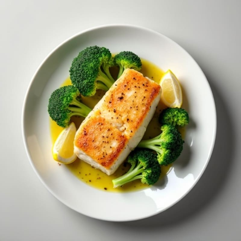 Seared Cod with Steamed Broccoli and Lemon