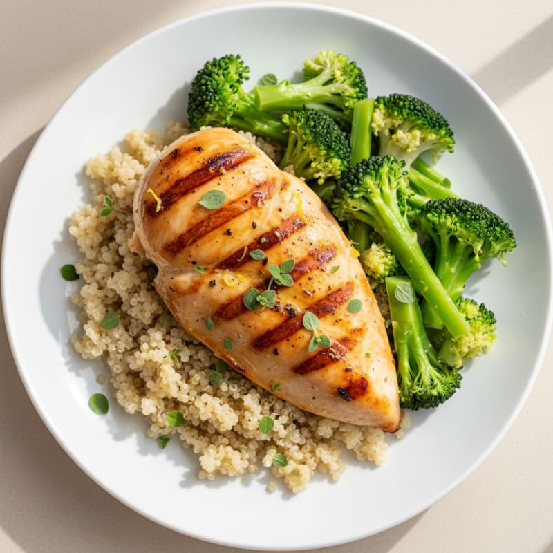 Grilled Chicken Breast with Quinoa and Steamed Broccoli