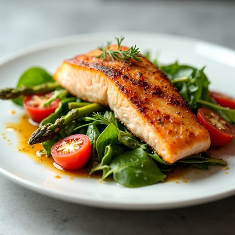 Crispy Salmon Salad with Roasted Asparagus and Lemon Vinaigrette