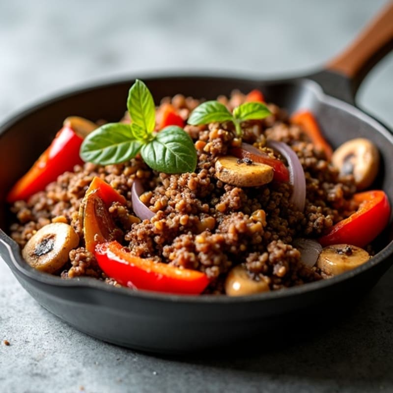Savory Lean Ground Beef and Roasted Vegetable Skillet