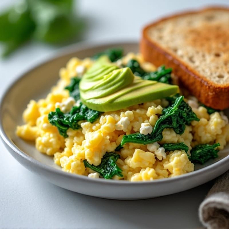 Egg White and Cottage Cheese Scramble with Sautéed Spinach