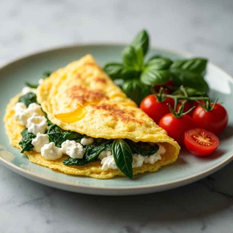 Egg White Spinach Omelet with Cottage Cheese and Cherry Tomatoes