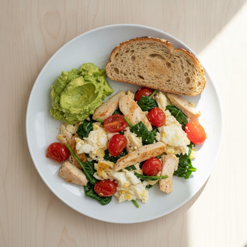Chicken Egg White Scramble with Spinach and Tomatoes