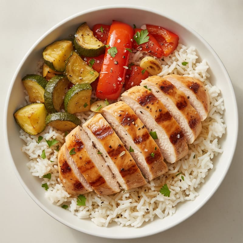 Chicken and Roasted Vegetable Rice Bowl