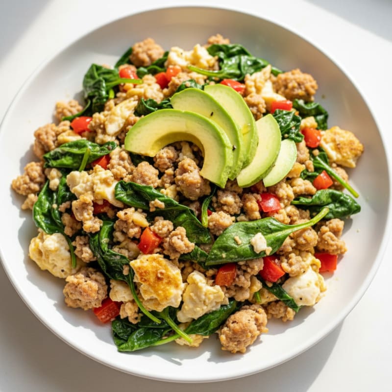 Egg White and Turkey Sausage Scramble with Spinach