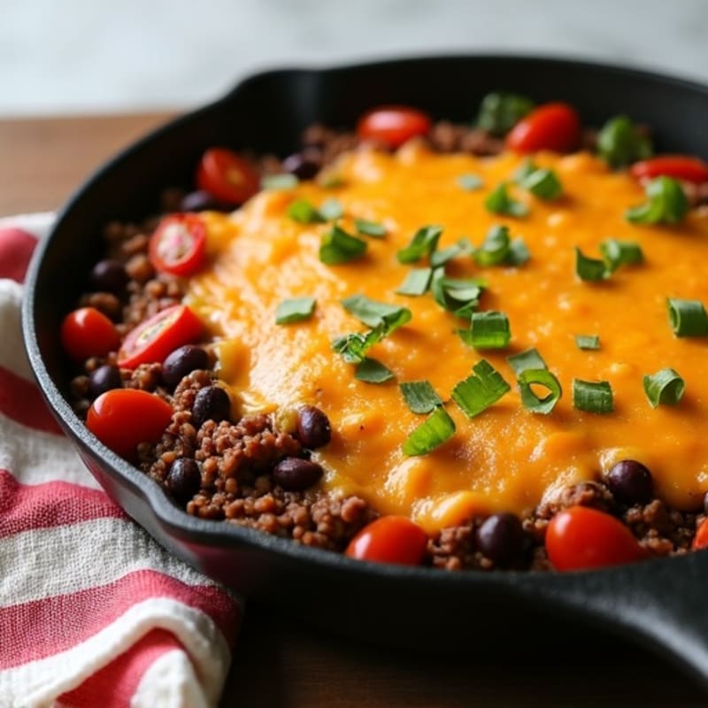Cheesy Lean Ground Beef and Black Bean Skillet