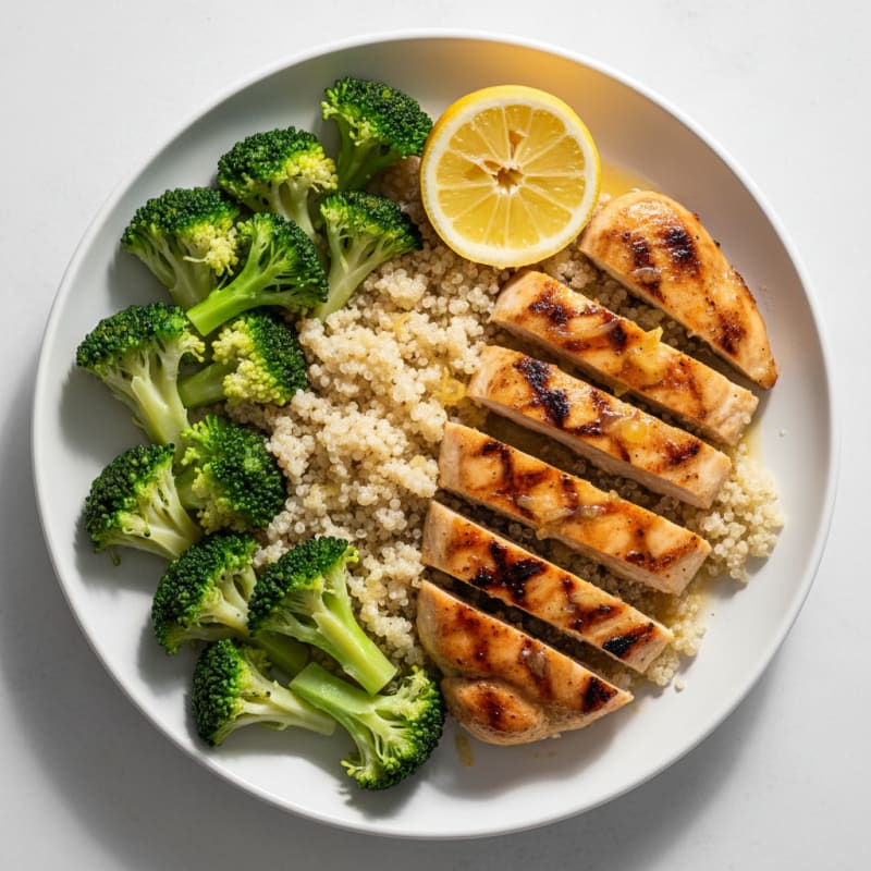 Grilled Chicken Breast with Steamed Broccoli and Quinoa