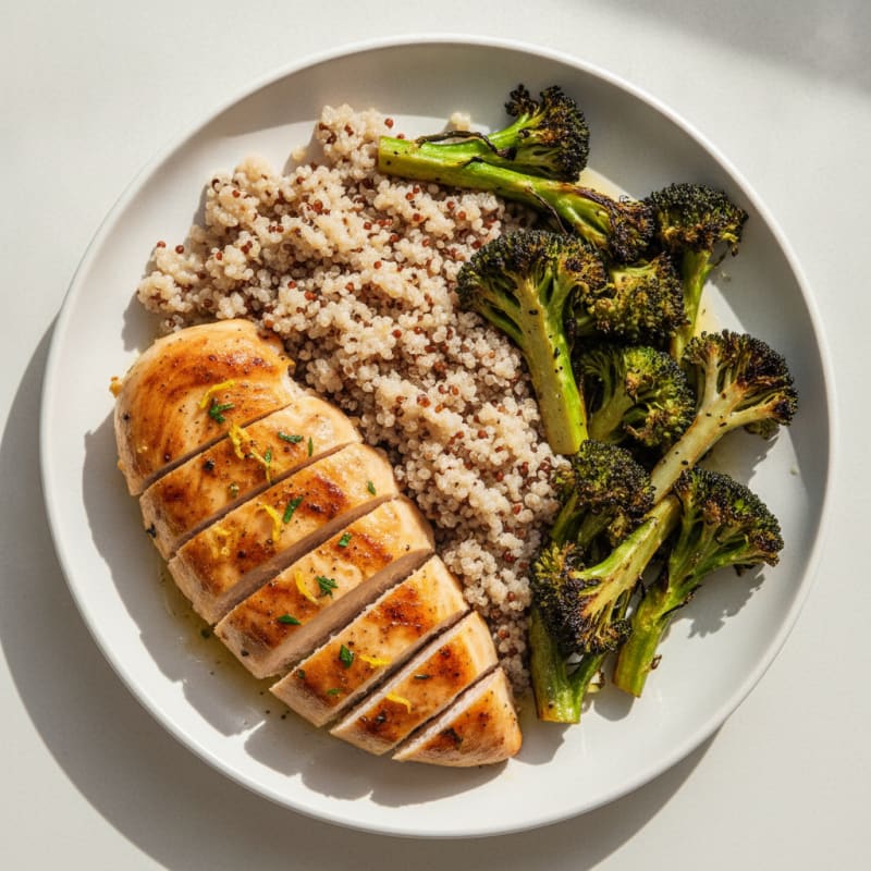 Grilled Chicken Breast with Roasted Broccoli and Quinoa