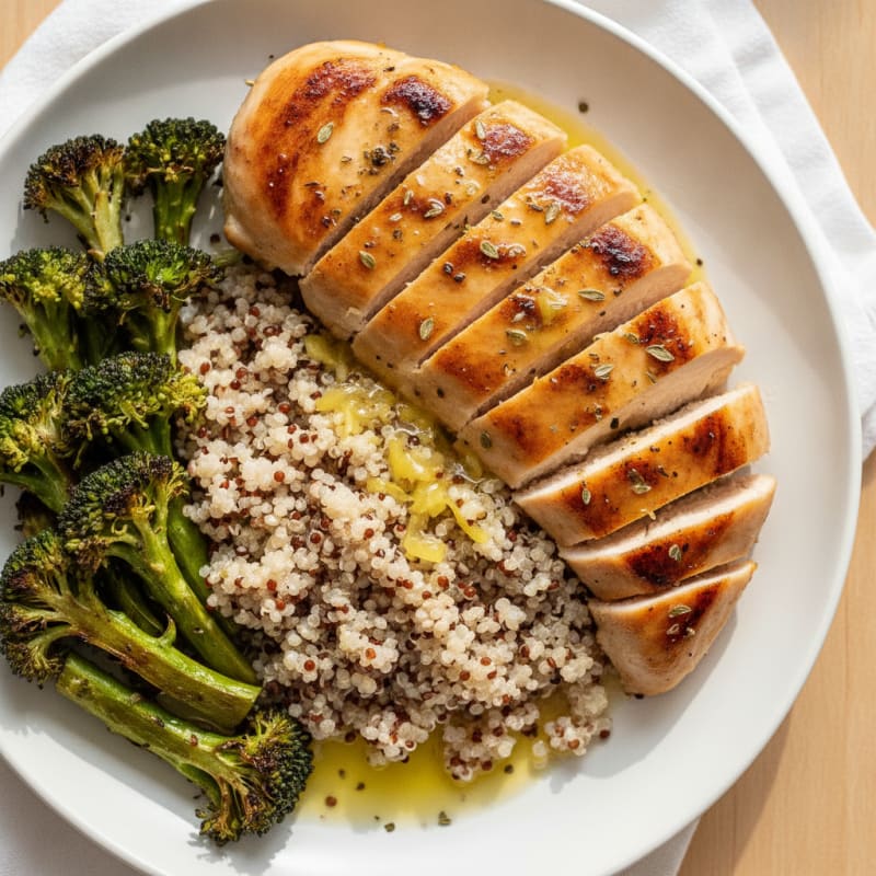 Grilled Chicken Breast with Quinoa and Roasted Broccoli