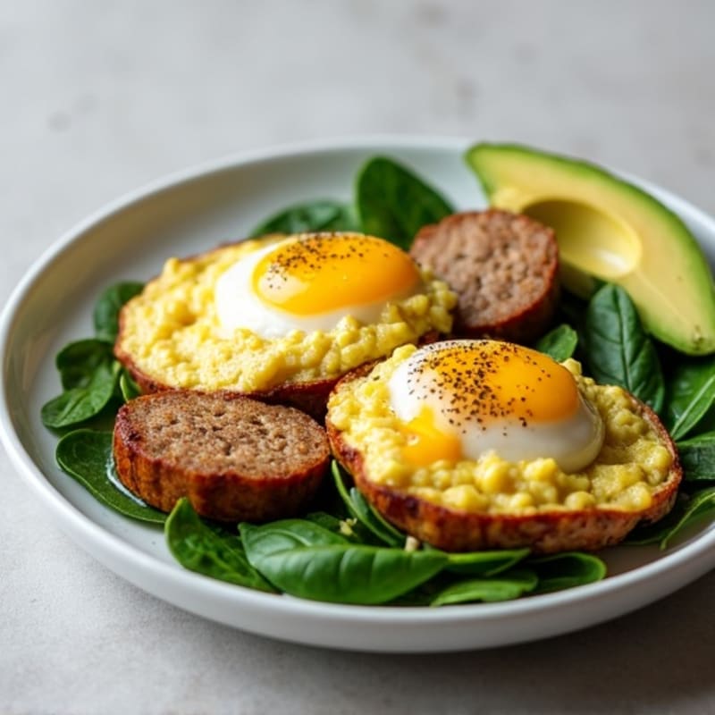 Egg White and Turkey Sausage Scramble with Sautéed Spinach