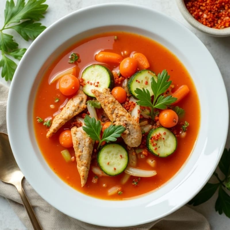 Spicy Sriracha Chicken and Fresh Vegetable Soup