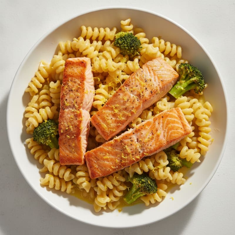 Seared Salmon Pasta with Broccoli and Lemon Zest