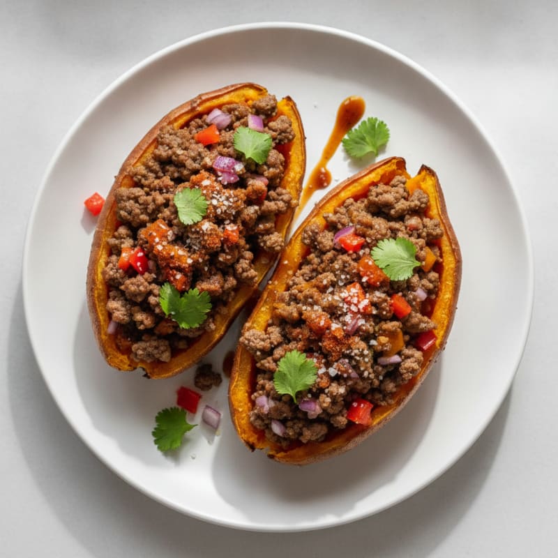 Ground Beef Stuffed Sweet Potatoes
