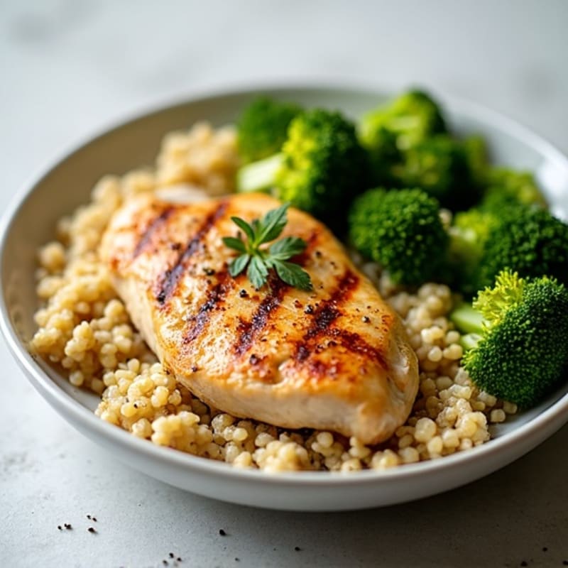 Grilled Chicken Breast with Quinoa and Roasted Broccoli