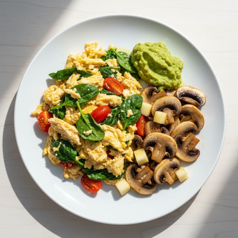 Egg and Spinach Scramble with Sautéed Mushrooms