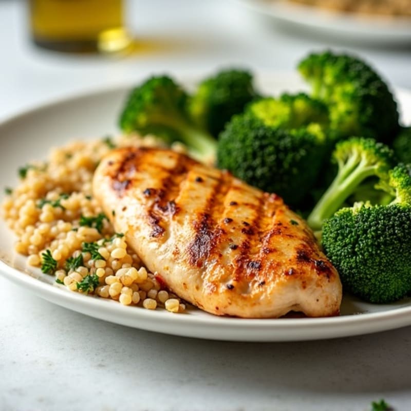 Grilled Chicken Breast with Quinoa and Roasted Broccoli