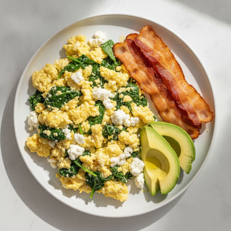 Cottage Cheese Scramble with Spinach and Turkey Bacon