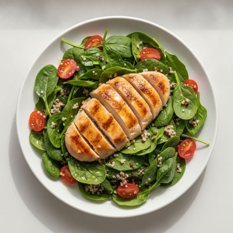 Grilled Chicken Breast with Fresh Spinach and Quinoa Salad