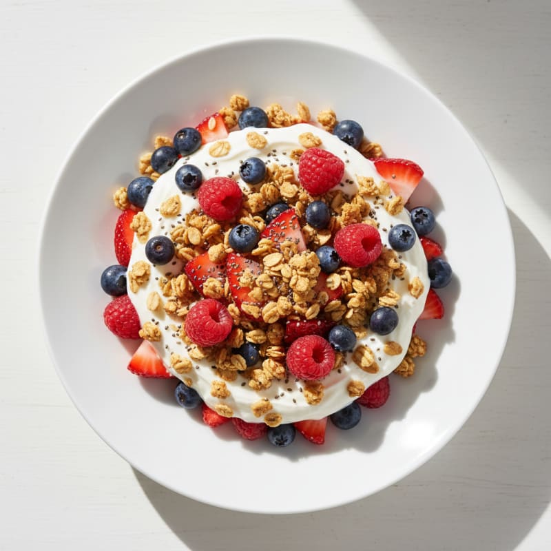 Greek Yogurt Parfait with Mixed Berries and Protein Granola