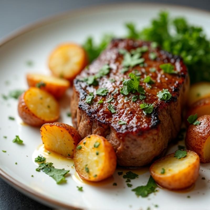 Pan-Seared Garlic Butter Steak with Crispy Roasted Potatoes