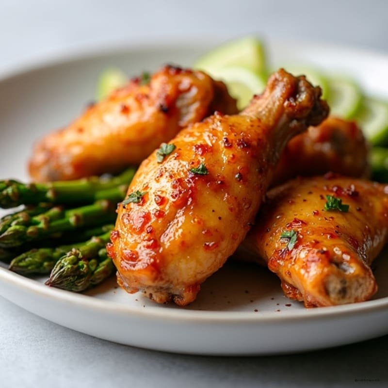 Crispy Honey-Garlic Roasted Chicken Wings with Roasted Asparagus