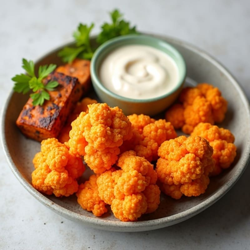 Crispy Buffalo Cauliflower with Creamy Cashew Ranch