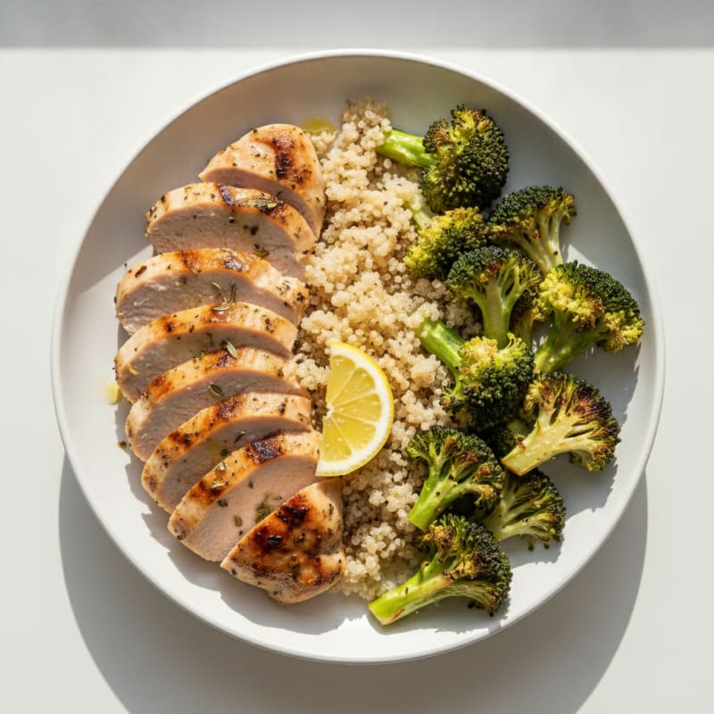 Grilled Turkey Breast with Roasted Broccoli and Quinoa