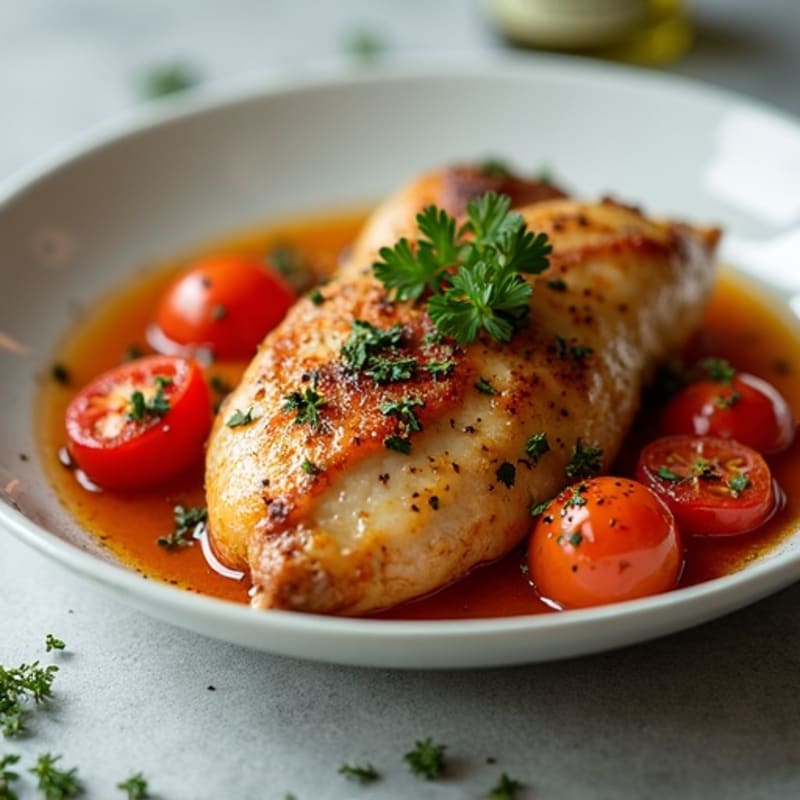 Braised Chicken with Bell Peppers, Tomatoes, and Herbs