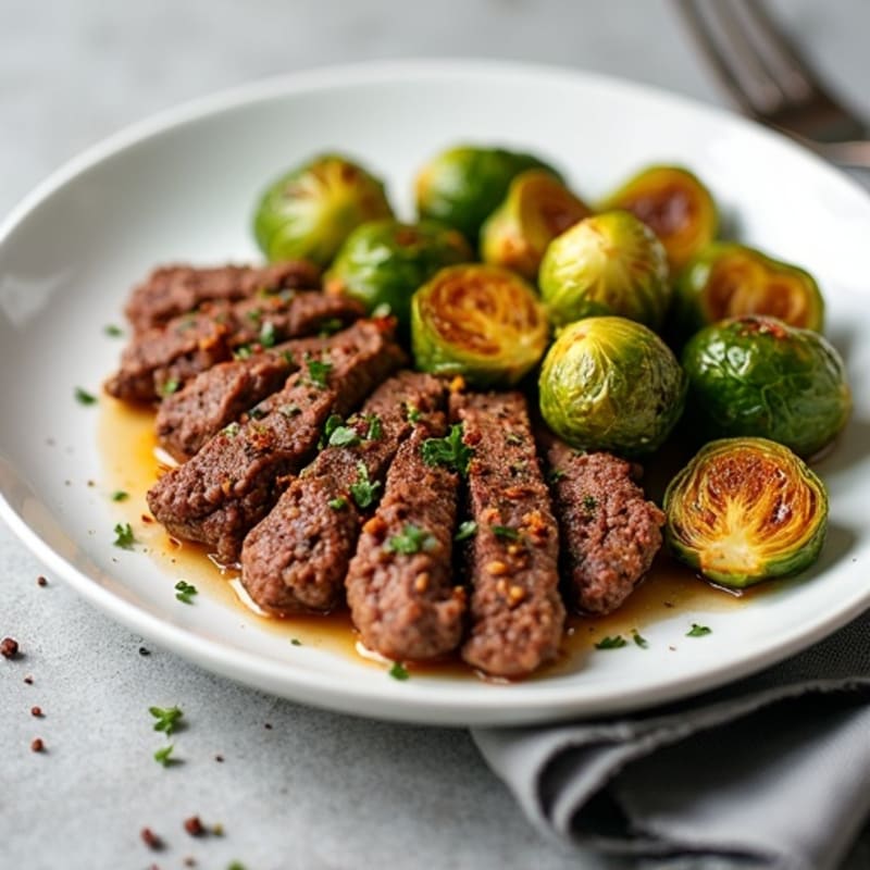 Lean Ground Beef and Crispy Roasted Brussels Sprouts