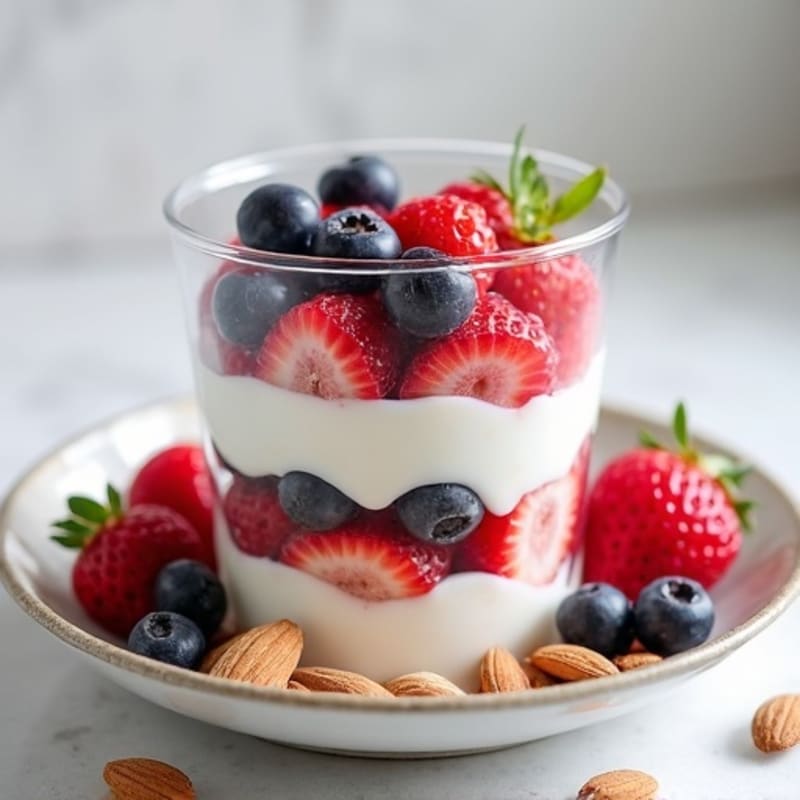 Greek Yogurt Protein Parfait with Mixed Berries and Almonds