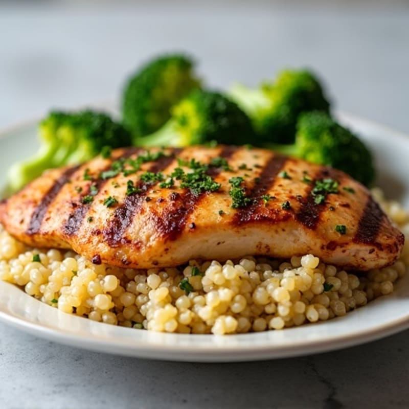 Grilled Chicken Breast with Quinoa and Roasted Broccoli