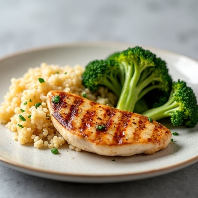 Grilled Chicken Breast with Quinoa and Steamed Broccoli