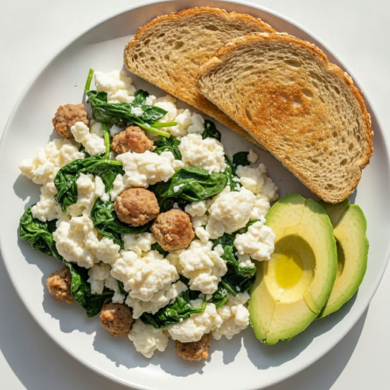 Egg White Scramble with Spinach and Turkey Sausage