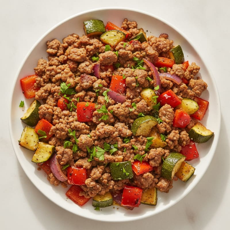 Ground Beef and Roasted Vegetable Skillet