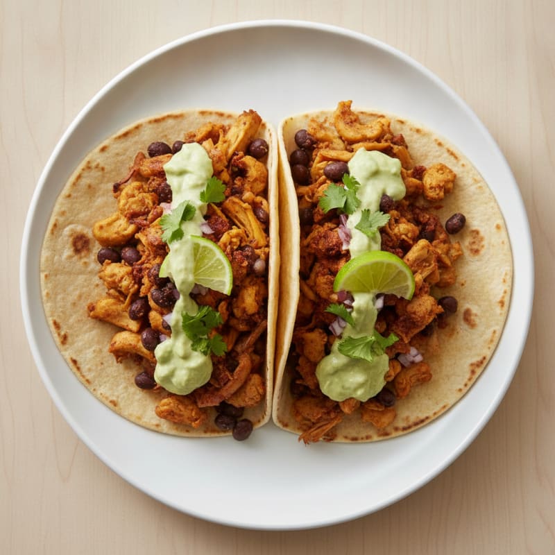 Jackfruit Carnitas Tacos with Avocado Crema