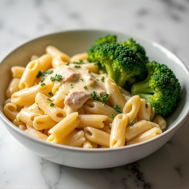 Creamy Cheesy Chicken Pasta with Roasted Broccoli