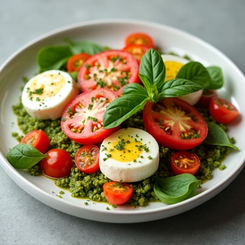 Fresh Tomato and Creamy Mozzarella Salad with Basil Pesto