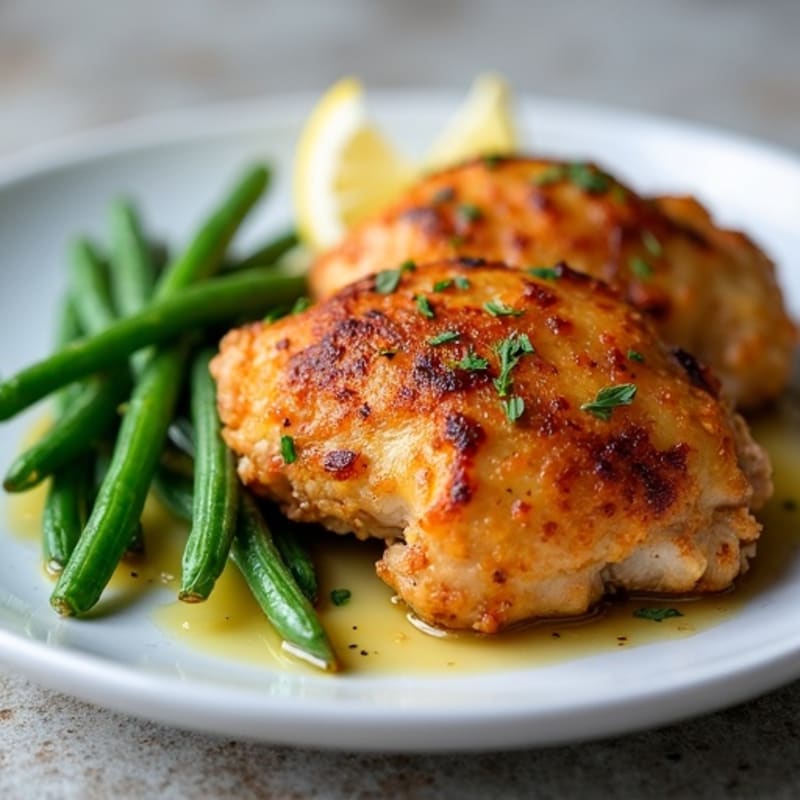 Crispy Roasted Chicken Thighs with Bright Green Beans