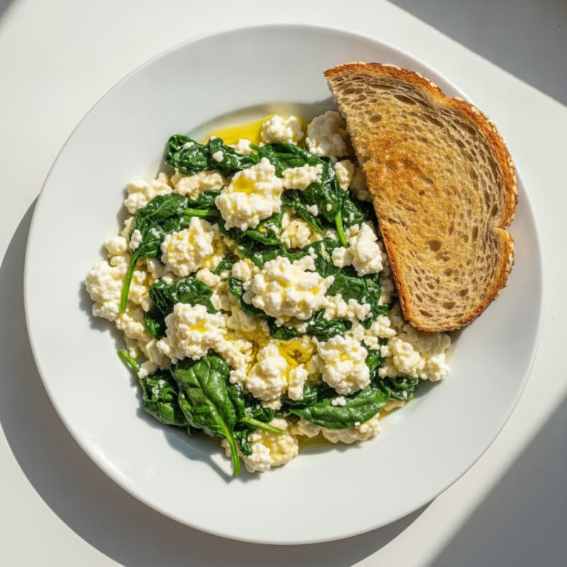 Egg White and Spinach Scramble with Cottage Cheese