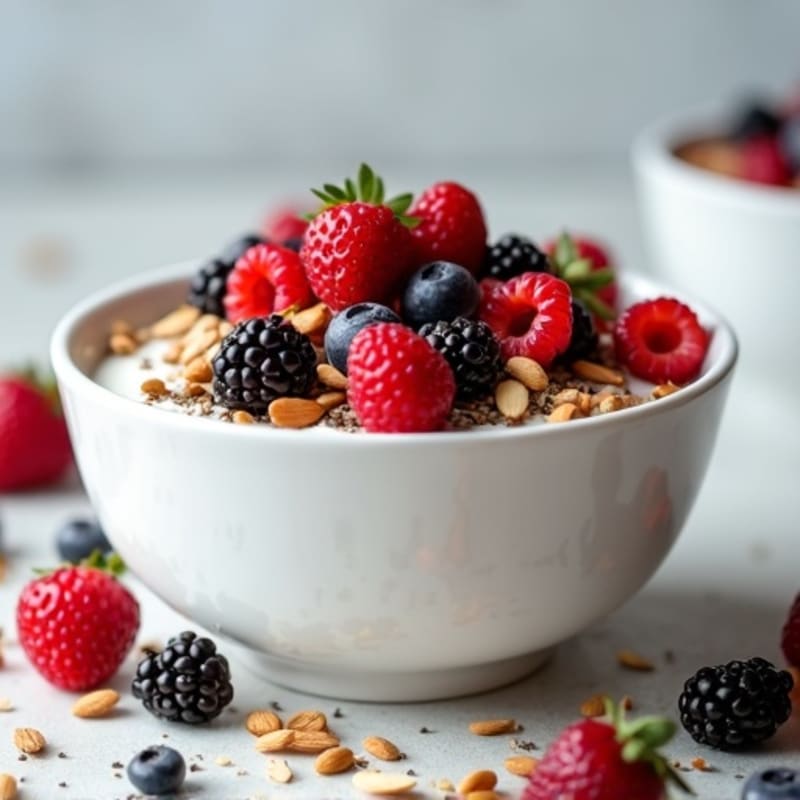 Silky Greek Yogurt Bowl with Mixed Berries and Chia Protein Crunch