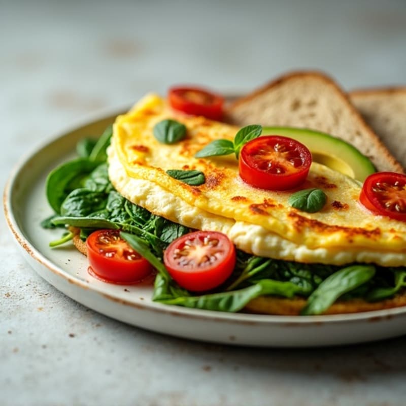 Egg White Spinach Omelette with Cottage Cheese and Cherry Tomatoes
