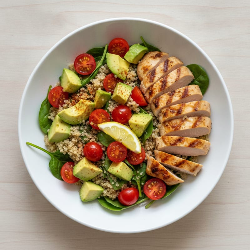 Grilled Turkey and Avocado Bowl with Quinoa and Cherry Tomatoes